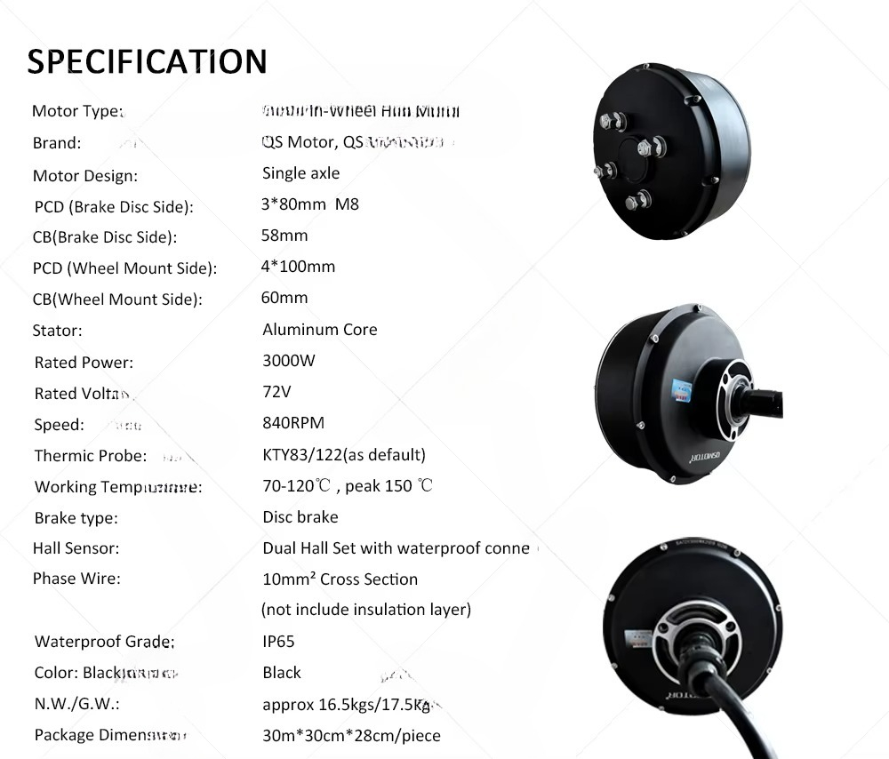 QSMOTOR 205 3000W V3 sans bros - Electric Motorcycle Conversion Kit 72V avis et prix